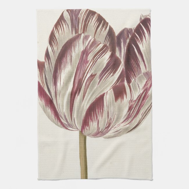 Vintage Dutch Art: White and Red Tulip Hand Towel