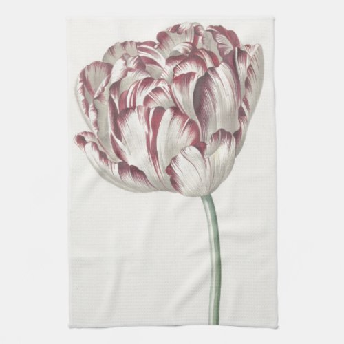 Vintage Dutch Art White and Red Tulip Towel