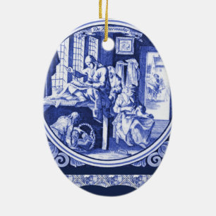 Vintage Dutch Blue Delft tile design Ceramic Ornament