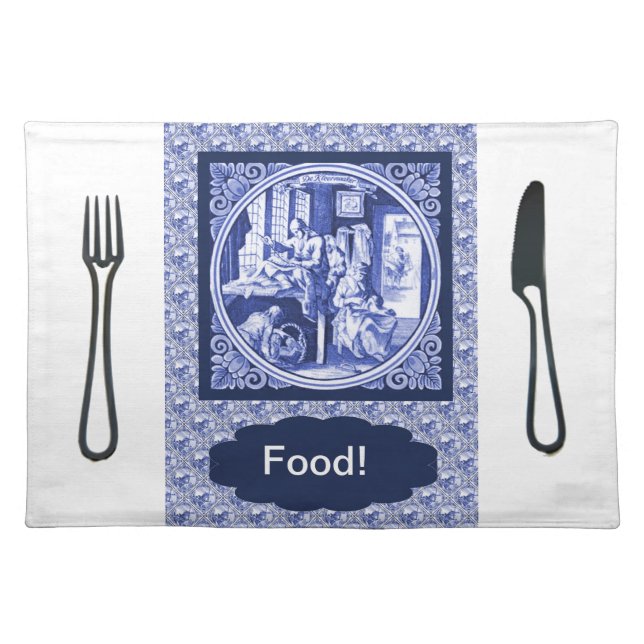 Vintage Dutch Blue Delft tile design Placemat (Front)