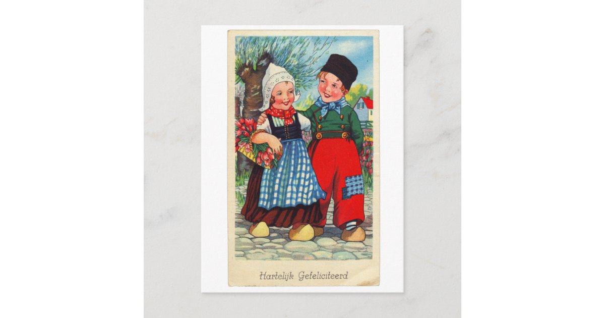 Vintage Dutch Children Hartelijk Gefeliciteerd Postcard | Zazzle
