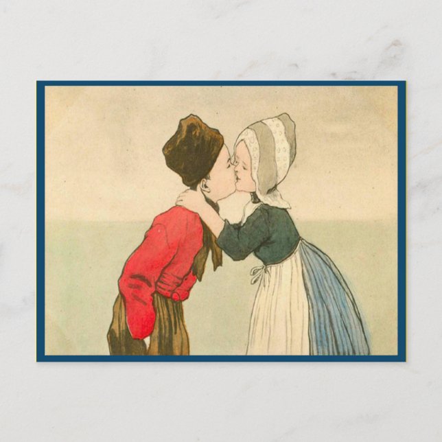 Vintage Dutch children kissing Postcard (Front)