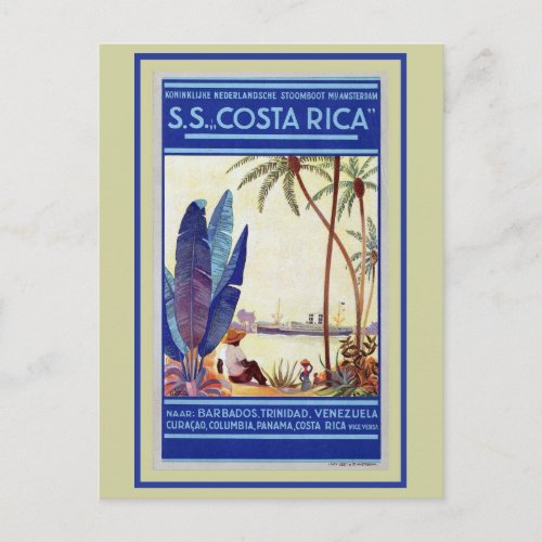 Vintage Dutch cruise shipping line Costa Rica Postcard