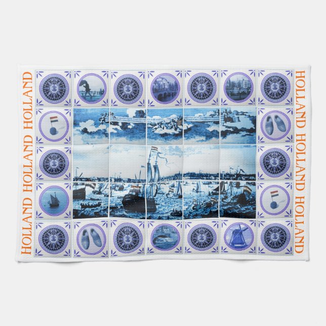 Vintage Dutch Delft Blue/ Delftware Tiles Holland Towel (Horizontal)