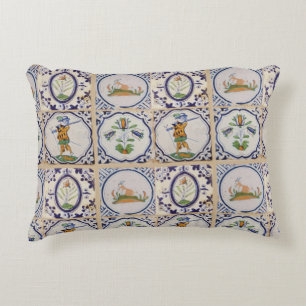 Vintage Dutch Delft Tiles 17th Century pottery art Accent Pillow