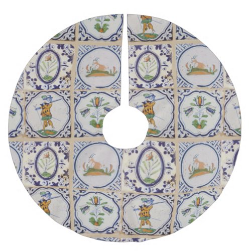 Vintage Dutch Delft Tiles 17th Century pottery art Brushed Polyester Tree Skirt