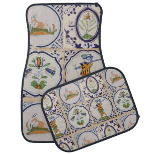 Vintage Dutch Delft Tiles 17th Century pottery art Car Floor Mat