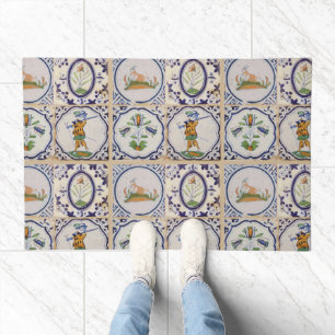 Vintage Dutch Delft Tiles 17th Century pottery art Doormat