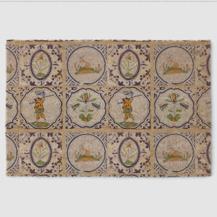 Vintage Dutch Delft Tiles 17th Century pottery art Fiber Doormat