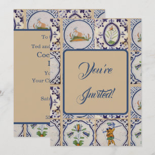 Vintage Dutch Delft Tiles 17th Century pottery art Invitation