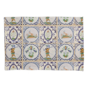 Vintage Dutch Delft Tiles 17th Century pottery art Pillow Case