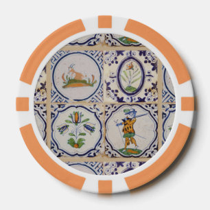 Vintage Dutch Delft Tiles 17th Century pottery art Poker Chips