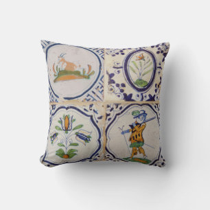 Vintage Dutch Delft Tiles 17th Century pottery art Throw Pillow