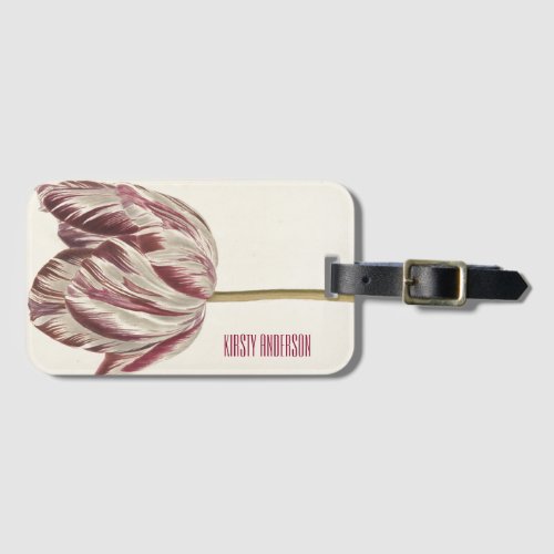 Vintage Dutch Fine Art _ White  Red Tulip Luggage Tag