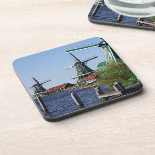 Vintage Dutch Folklore Red White Green Windmill Beverage Coaster