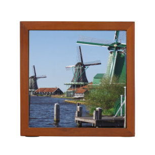 Vintage Dutch Folklore Red White Green Windmill Desk Organizer