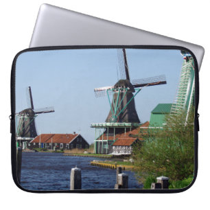 Vintage Dutch Folklore Red White Green Windmill Laptop Sleeve