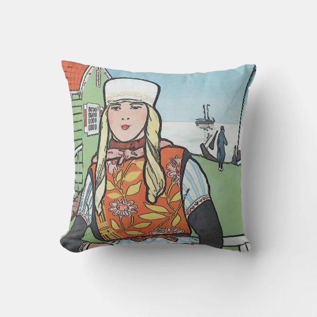 Vintage Dutch Girl Throw Pillow (Front)