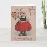Vintage Dutch Girl Valentine's Day Greeting Card