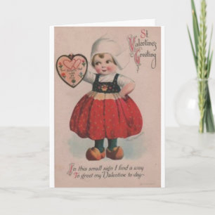 Vintage Dutch Girl Victorian Valentine's Day Holiday Card