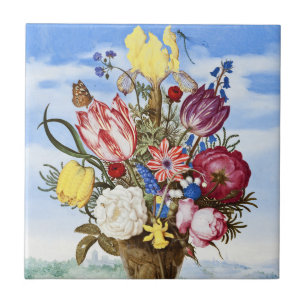 Vintage Dutch Golden Age Floral Still Life Ceramic Tile
