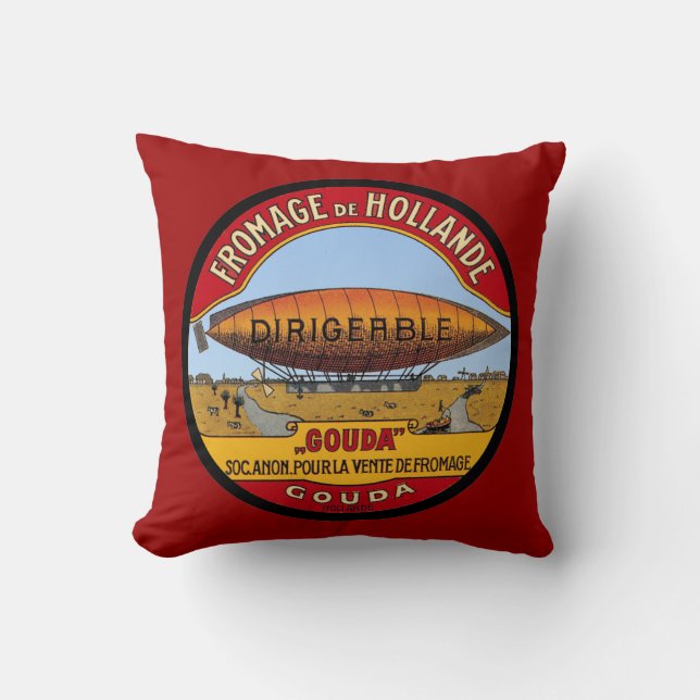 Vintage Dutch Gouda ad Dirigable Throw Pillow (Front)
