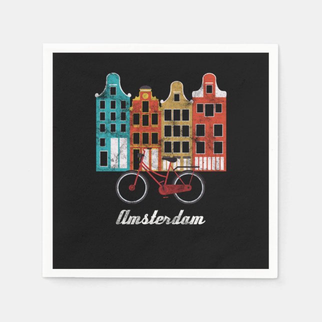 Vintage Dutch People Netherlands Amsterdam Bicycle Napkins (Front)