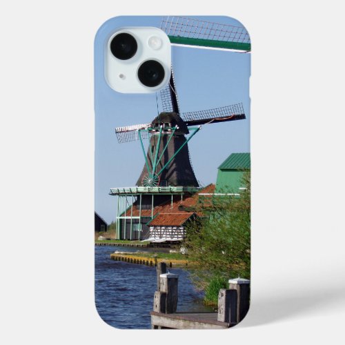 Vintage Dutch Red White Green Windmill Photo iPhone 15 Case