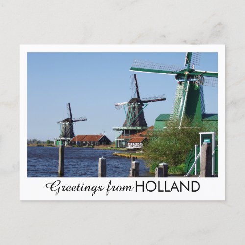 Vintage Dutch Red White Green Windmill Photo Holiday Postcard