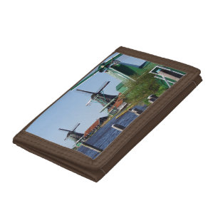 Vintage Dutch Red White Green Windmill Photo Tri-fold Wallet