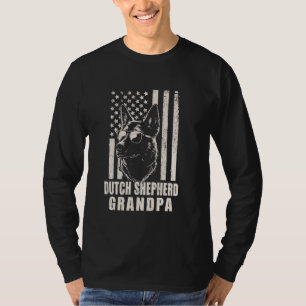 Vintage Dutch Shepherd Grandpa American Flag Dog F T-Shirt