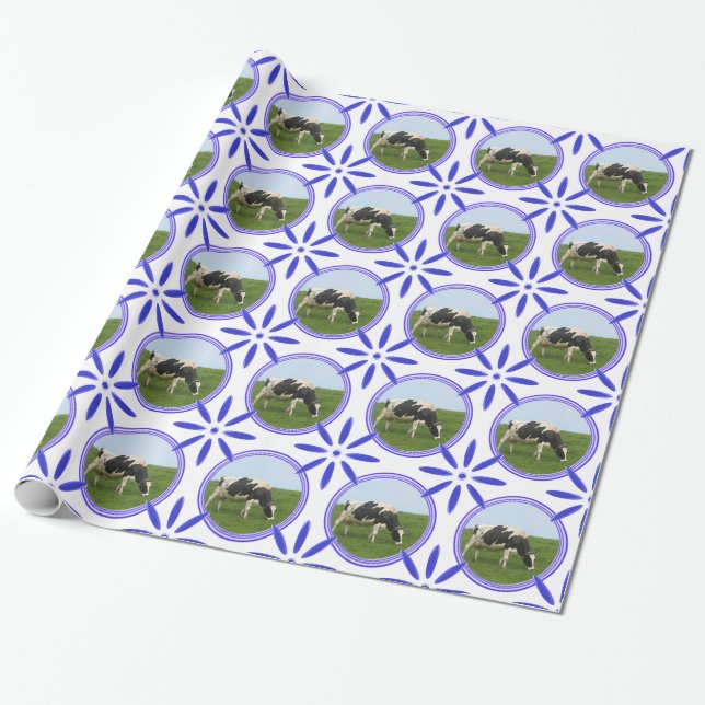 Vintage Dutch Tiles Delftware Cow Holland Wrapping Paper (Unrolled)