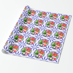 Vintage Dutch Tiles Delftware Tulips Holland Wrapping Paper