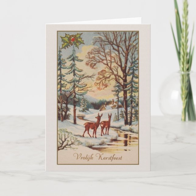 Vintage Dutch Vroolijk Kerstfeest Christmas Card (Front)