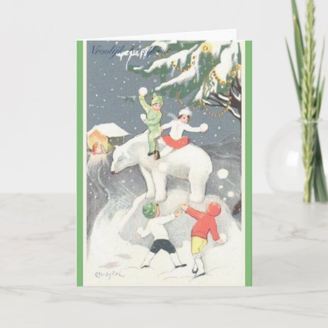 Vintage Dutch Vroolijk Kerstfeest Christmas Card (Front)