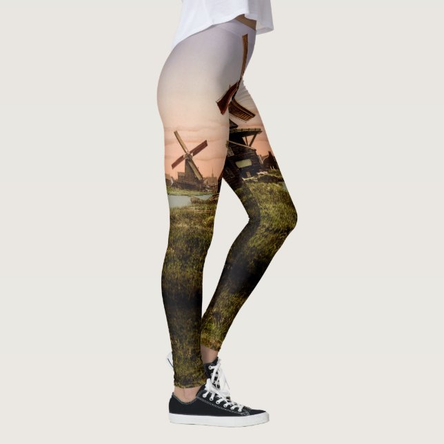 Vintage Dutch Windmills art leggings (Right)