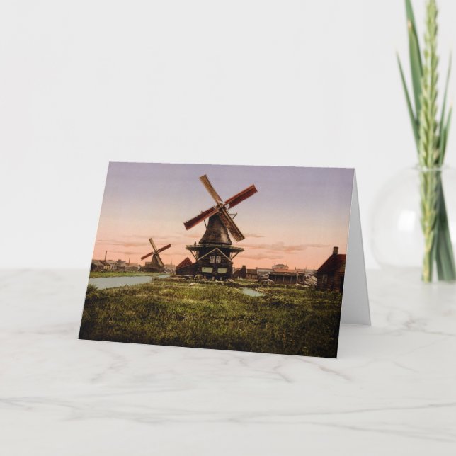 Vintage Dutch Windmills custom greeting card (Front)