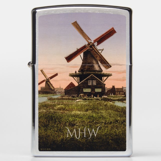 Vintage Dutch Windmills custom monogram lighter (Front)
