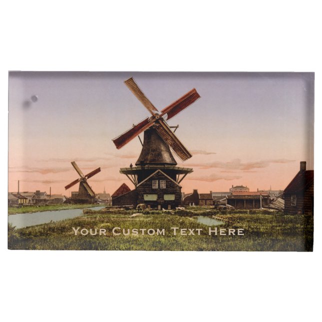 Vintage Dutch Windmills custom table card holder (Front)