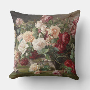 Vintage E. Hariel Rose Still Life Throw Pillow