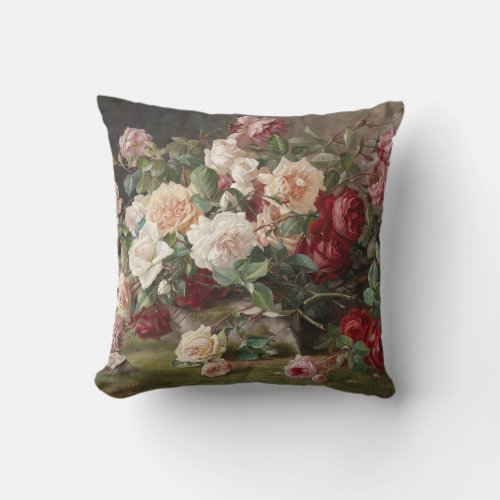 Vintage E Hariel Rose Still Life      Throw Pillow