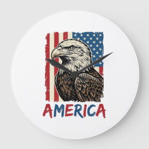 Vintage Eagle America Patriotic Shirt Design_1 Large Clock