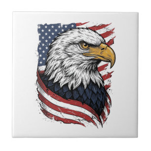 Vintage Eagle American Flag Patriotic Shirt Design Ceramic Tile