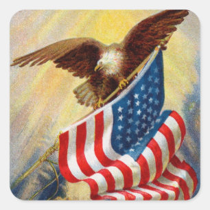 Vintage Eagle and US Flag Square Sticker