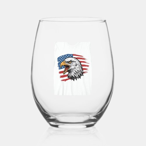 Vintage Eagle Flag Patriotic Vector Shirt Design_1 Stemless Wine Glass