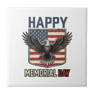 Vintage Eagle Memorial Day Patriotic Shirt Design_ Ceramic Tile