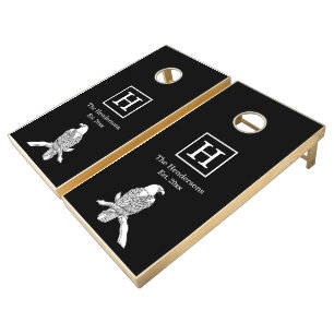 Vintage Eagle on Branch DIY Colors White Black  Cornhole Set
