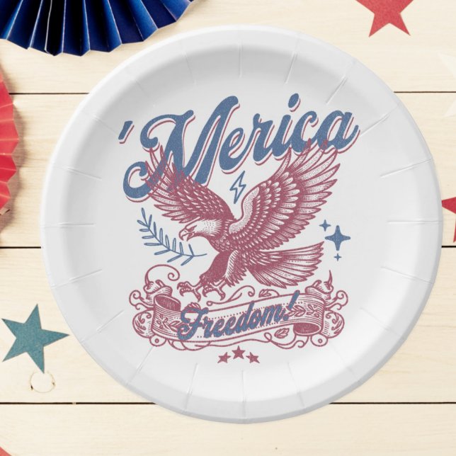 Vintage Eagle Patriotic America Paper Plates (Patriotic Eagle 'Merica Plate)