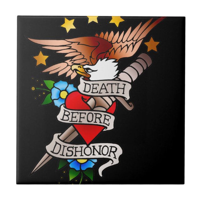 vintage eagle tattoo ceramic tile (Front)