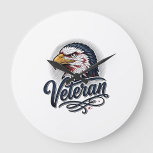 Vintage Eagle Veteran Patriotic Shirt Design_1 Large Clock
